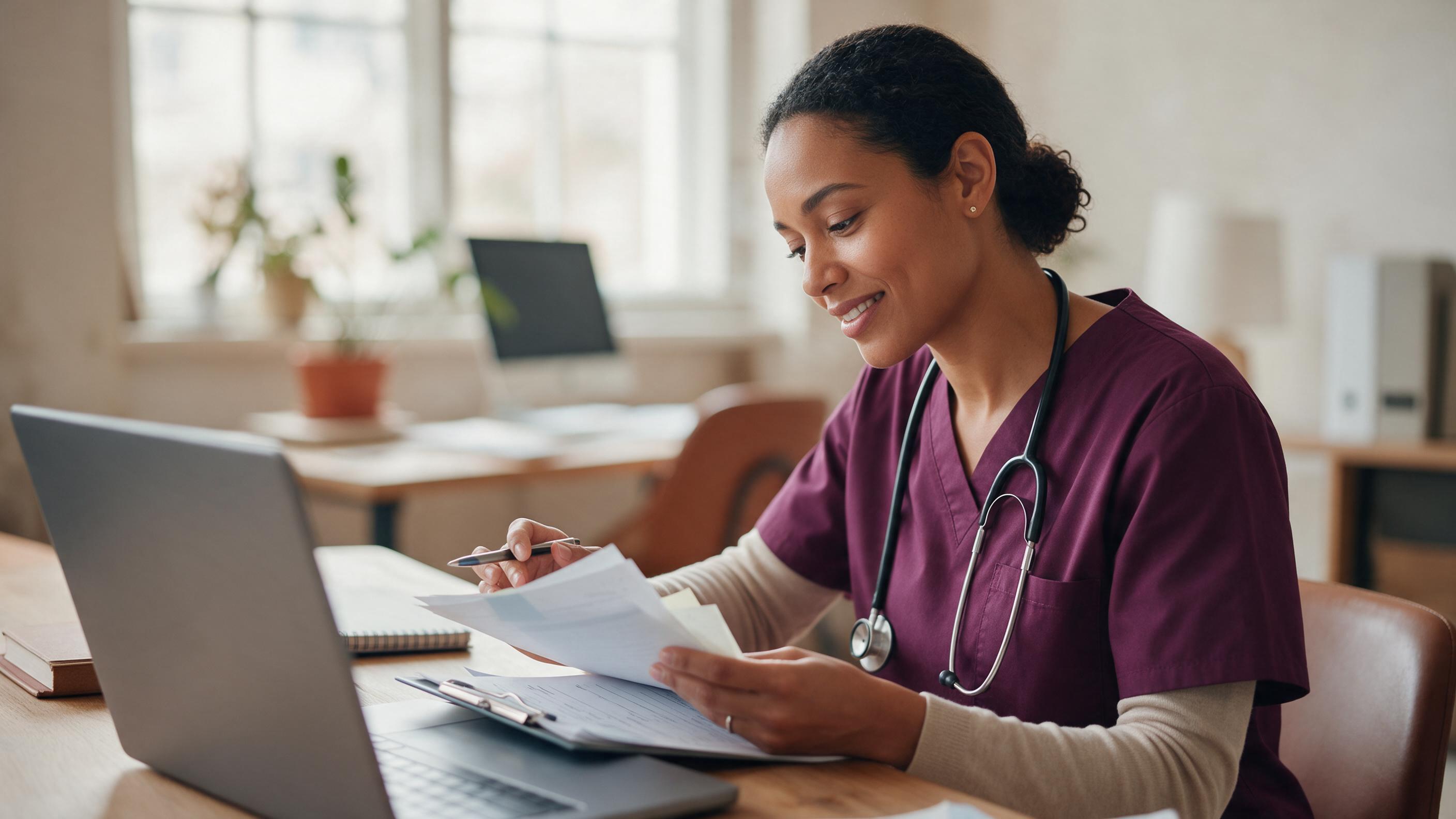 A licensed clinician reviewing a patient evaluation